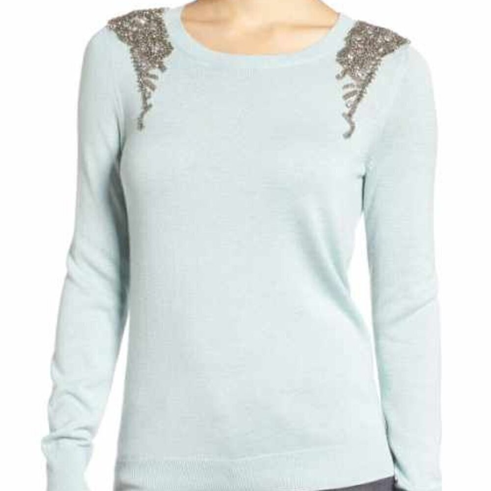 Halogen Beaded Shoulders embelilished Seafoam green Medium - Picture 1 of 8